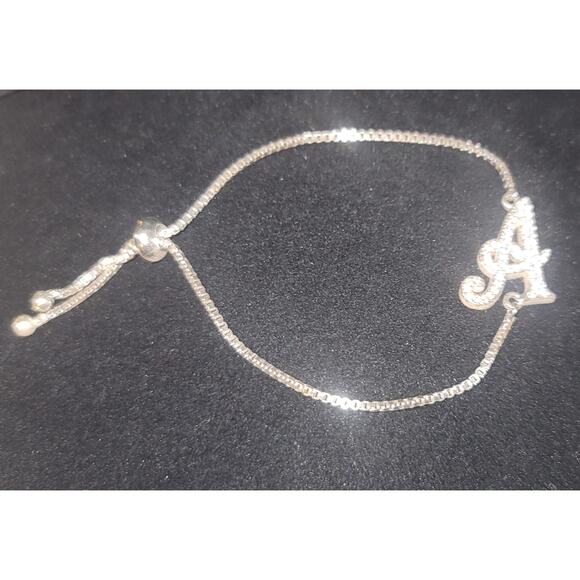 "A" Monogram Initial Bracelet Silver Tone w/crystals - Picture 1 of 2